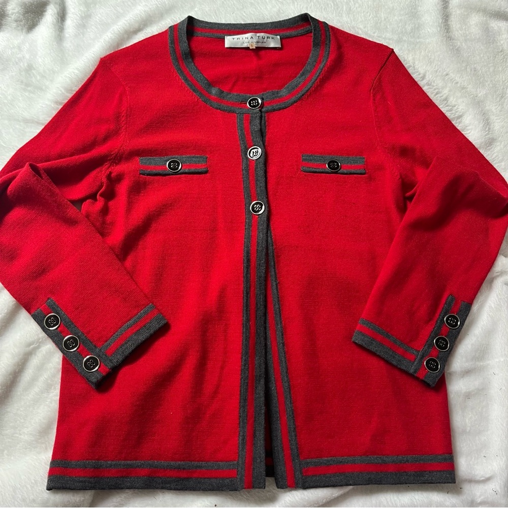 Trina Turk Marino Wool Button Cardigan Sweater